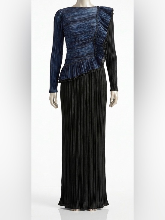 Mary McFadden Dresses & Skirts - Mary McFadden Vintage 80s Pleated Gown Size 8 Medium M Blue Black Plisse